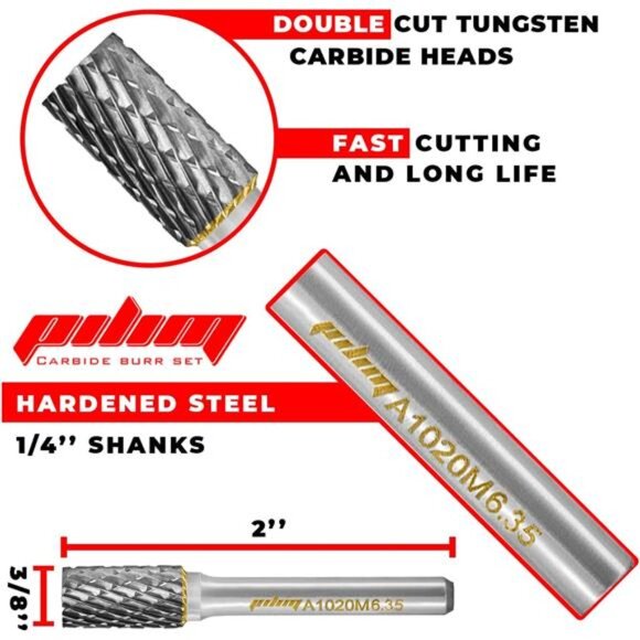 Tungsten Carbide Burr Set 1/4" Shank 10PC Double Cut Rotary Cutting Burrs Die - Picture 4 of 7